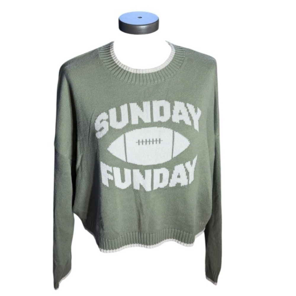 Jessica Simpson Sunday Funday Football Sweater XL Green White ST21810 Cropped